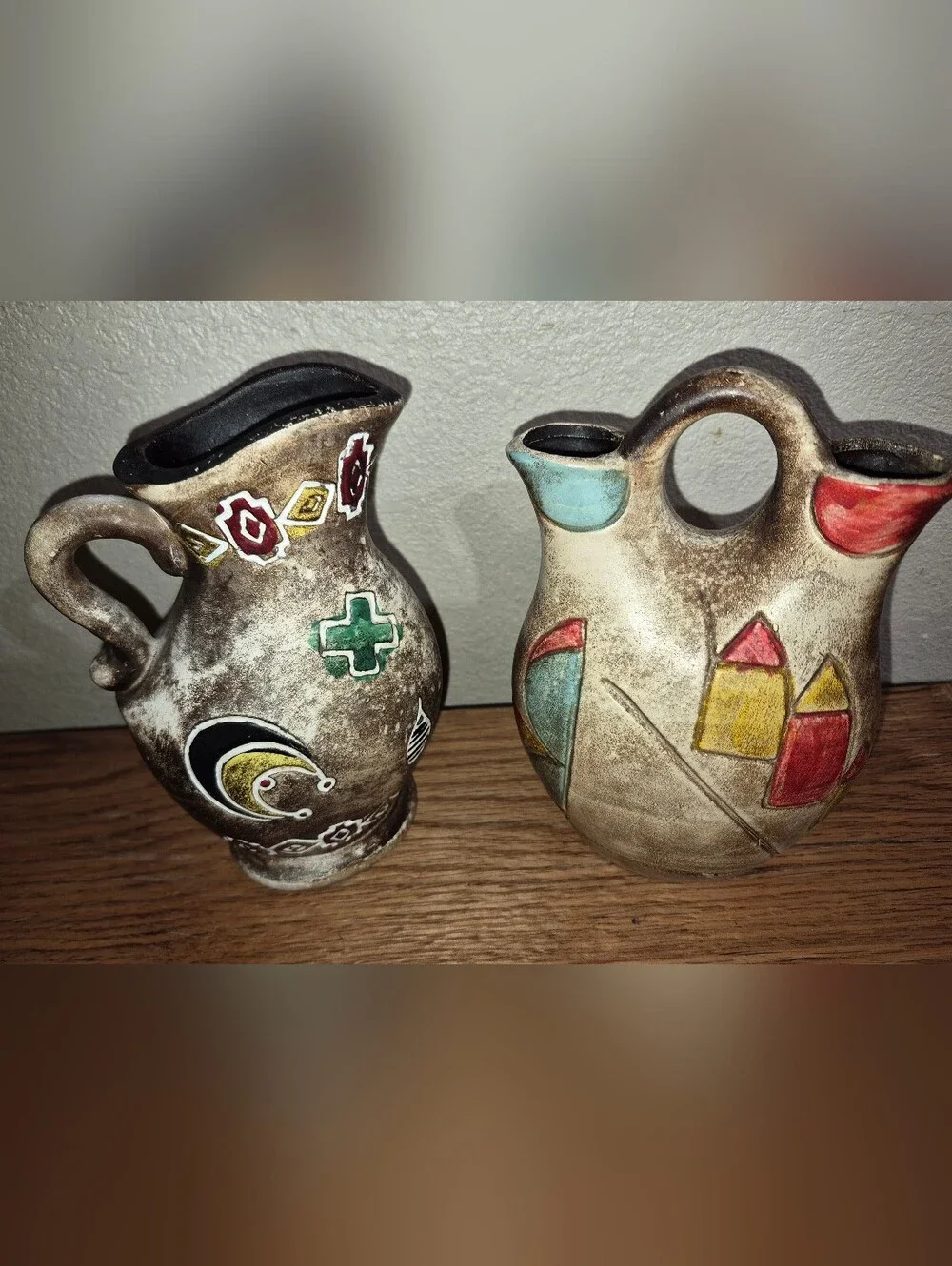 Pair of Vintage Hand Painted Native American Wedding Vase & Pitcher